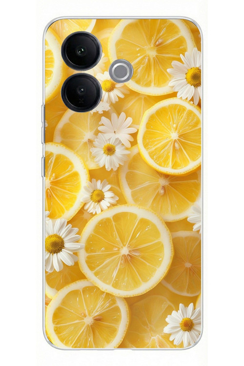 Vivo V60 Lite Uyumlu Limon Dilimleri ve Papatya Desenli Baskılı Silikon Kılıf