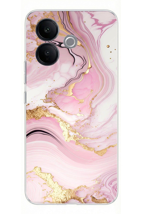 Vivo V60 Lite Uyumlu Pembe Mermer Baskılı Silikon Kılıf