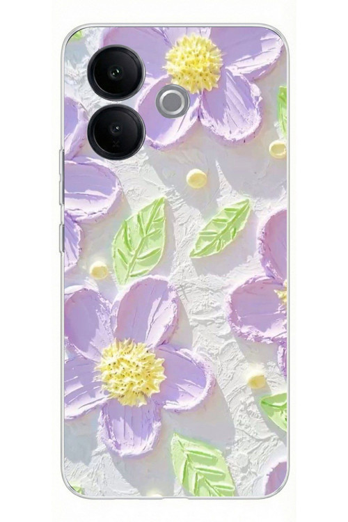 Vivo V60 Lite Uyumlu Mor Papatyalar Sulu Boya Baskılı Silikon Kılıf