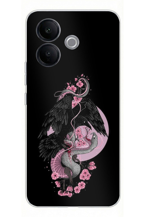 Vivo V60 Lite Uyumlu Pembe Siyah Yılan Baskılı Silikon Kılıf
