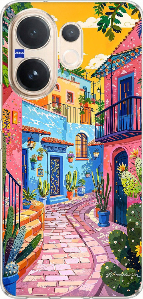Vivo V60 Uyumlu Renkli Sanat Sokak Silikon Kılıf Baskılı Silikon Kılıf