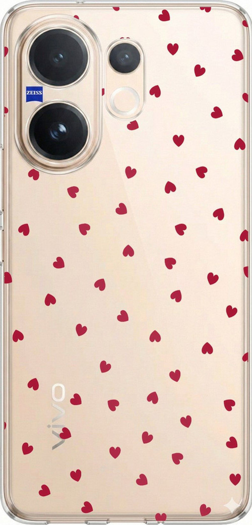 Vivo V60 Uyumlu Kırmızı Kalpler Tasarımlı Baskılı Silikon Kılıf