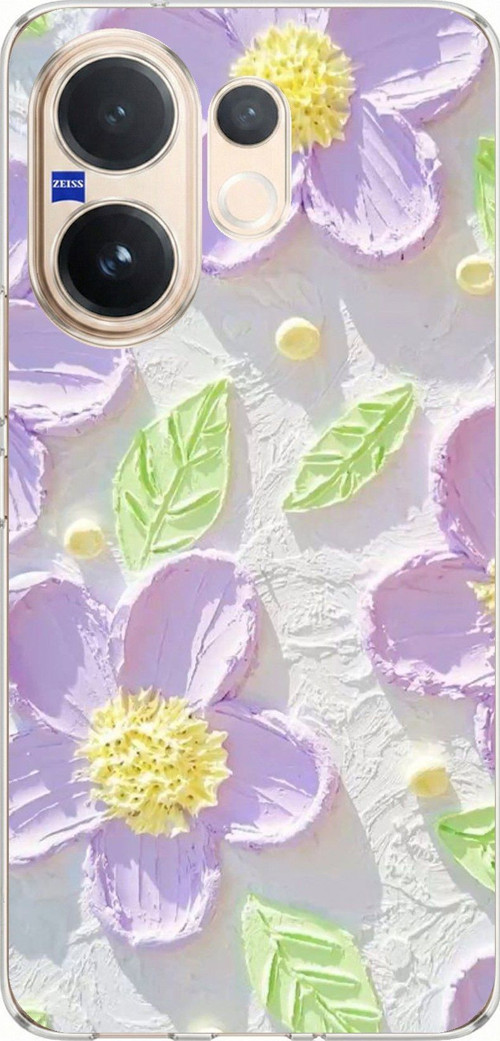 Vivo V60 Uyumlu Mor Papatyalar Sulu Boya Baskılı Silikon Kılıf