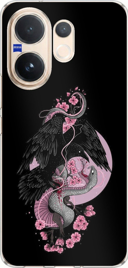 Vivo V60 Uyumlu Pembe Siyah Yılan Baskılı Silikon Kılıf