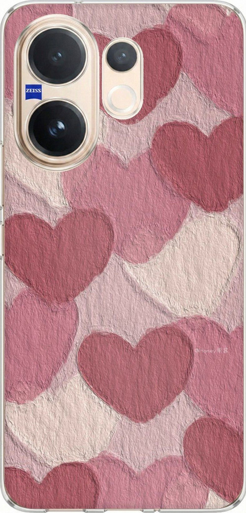 Vivo V60 Uyumlu Pastel Gül Kurusu ve Pembe Kalpli Baskılı Silikon Kılıf