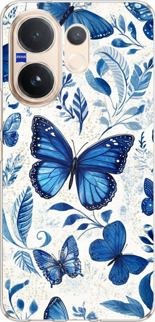 Vivo V60 Uyumlu Mavi Kelebekler Baskılı Silikon Kılıf