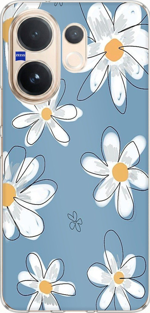 Vivo V60 Uyumlu Mavi Papatya Bahçesi Baskılı Silikon Kılıf