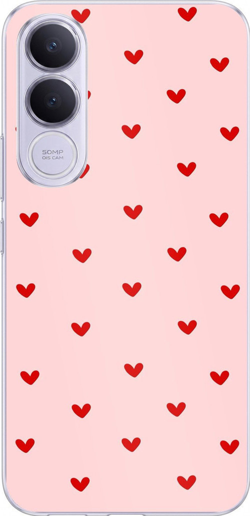 Vivo V70 FE Uyumlu Kırmızı Minik Kalpler Baskılı Silikon Kılıf