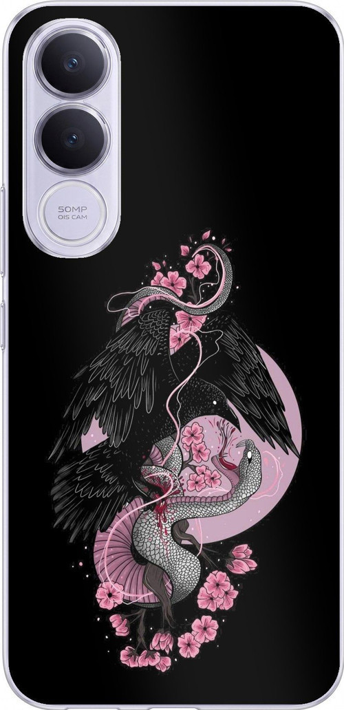 Vivo V70 FE Uyumlu Pembe Siyah Yılan Baskılı Silikon Kılıf