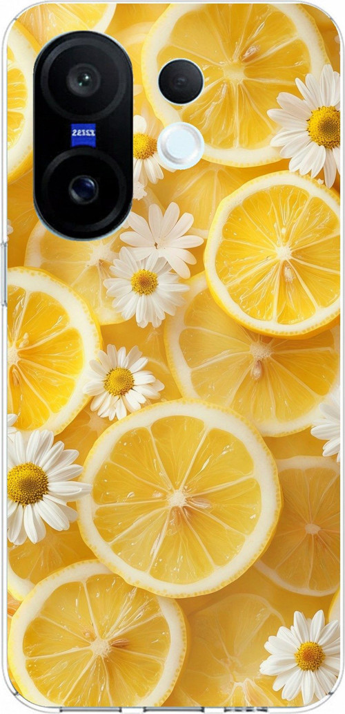 Vivo X200 FE Uyumlu Limon Dilimleri ve Papatya Desenli Baskılı Silikon Kılıf