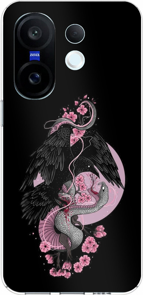 Vivo X200 FE Uyumlu Pembe Siyah Yılan Baskılı Silikon Kılıf
