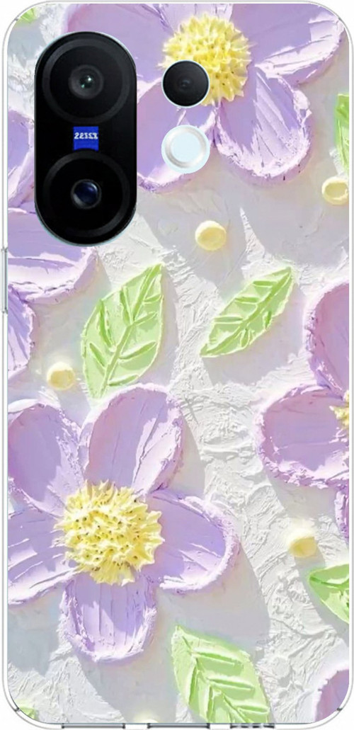 Vivo X200 FE Uyumlu Mor Papatyalar Sulu Boya Baskılı Silikon Kılıf