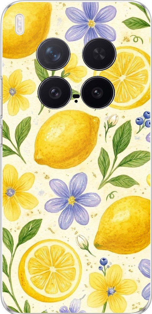 Vivo X300 Pro Uyumlu Sulu Boya Limon ve Çiçek Desenli Baskılı Silikon Kılıf