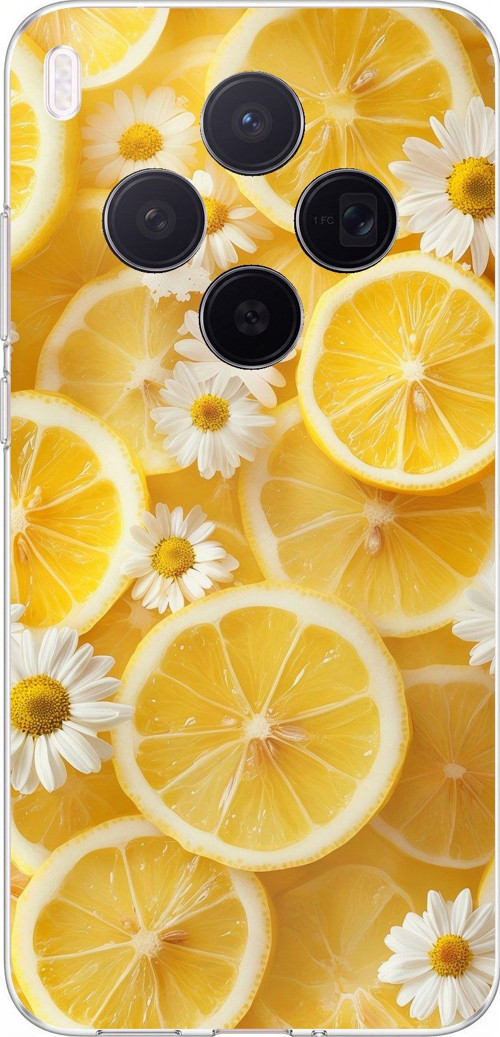 Vivo X300 Uyumlu Limon Dilimleri ve Papatya Desenli Baskılı Silikon Kılıf