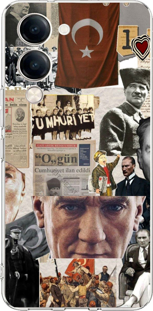 Vivo Y04 Uyumlu Atatürk Cumhuriyet Kolaj Baskılı Silikon Kılıf