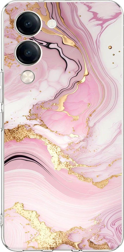 Vivo Y04 Uyumlu Pembe Mermer Baskılı Silikon Kılıf