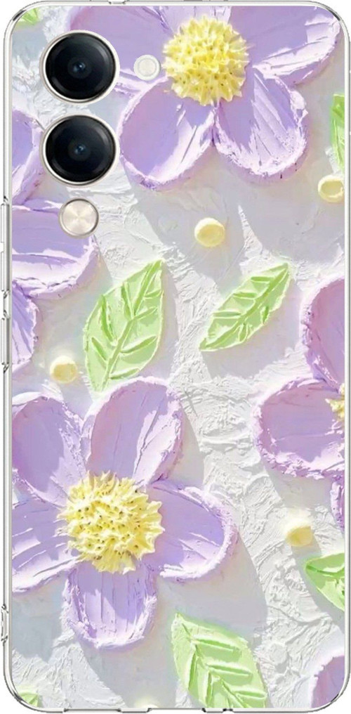 Vivo Y04 Uyumlu Mor Papatyalar Sulu Boya Baskılı Silikon Kılıf