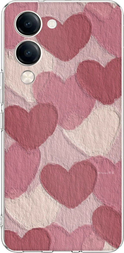 Vivo Y04 Uyumlu Pastel Gül Kurusu ve Pembe Kalpli Baskılı Silikon Kılıf