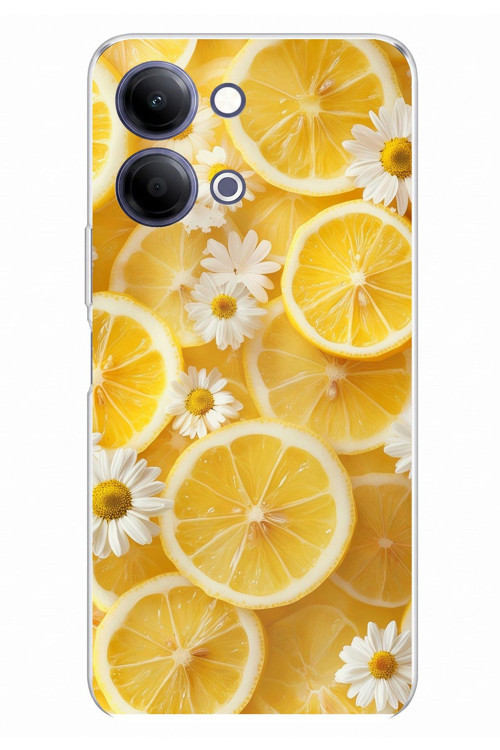 Vivo Y11D / Y05 4G Uyumlu Limon Dilimleri ve Papatya Desenli Baskılı Silikon Kılıf