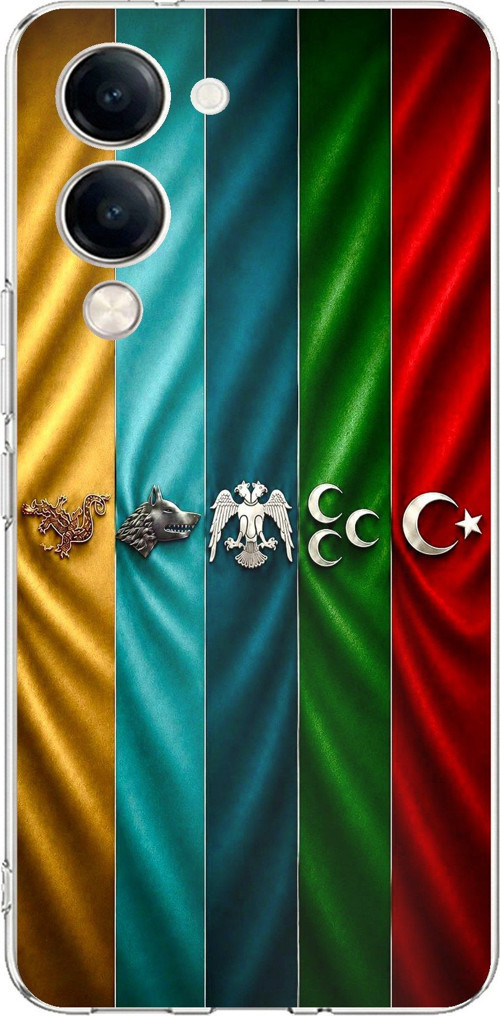 Vivo Y04 Uyumlu Tarihi Türk Devletleri Bayrakları Baskılı Silikon Kılıf