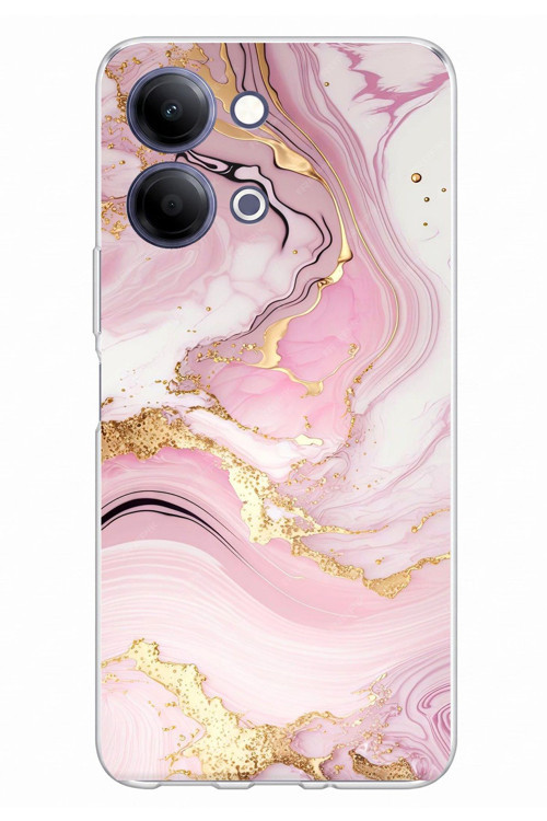 Vivo Y11D / Y05 4G Uyumlu Pembe Mermer Baskılı Silikon Kılıf