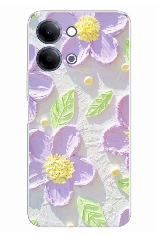 Vivo Y11D / Y05 4G Uyumlu Mor Papatyalar Sulu Boya Baskılı Silikon Kılıf
