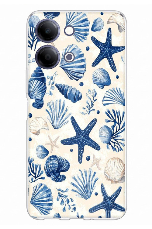 Vivo Y11D / Y05 4G Uyumlu Mavi Deniz Kabuğu ve Yıldız Desenli Baskılı Silikon Kılıf