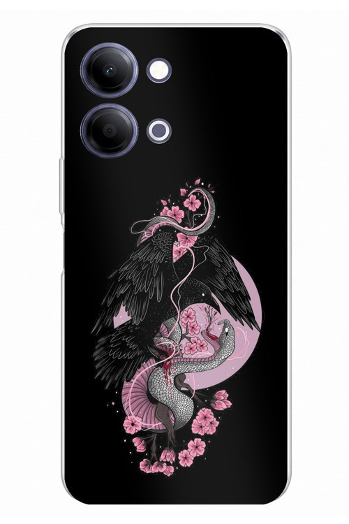 Vivo Y11D / Y05 4G Uyumlu Pembe Siyah Yılan Baskılı Silikon Kılıf