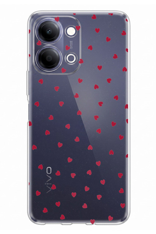 Vivo Y11D / Y05 4G Uyumlu Kırmızı Kalpler Tasarımlı Baskılı Silikon Kılıf