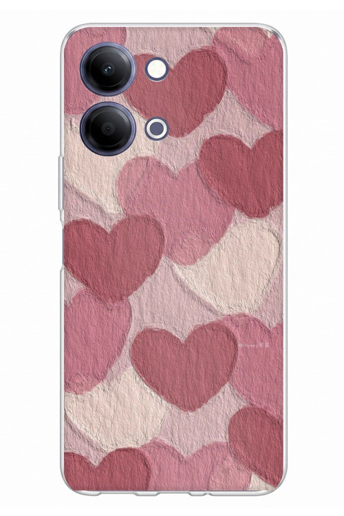 Vivo Y11D / Y05 4G Uyumlu Pastel Gül Kurusu ve Pembe Kalpli Baskılı Silikon Kılıf
