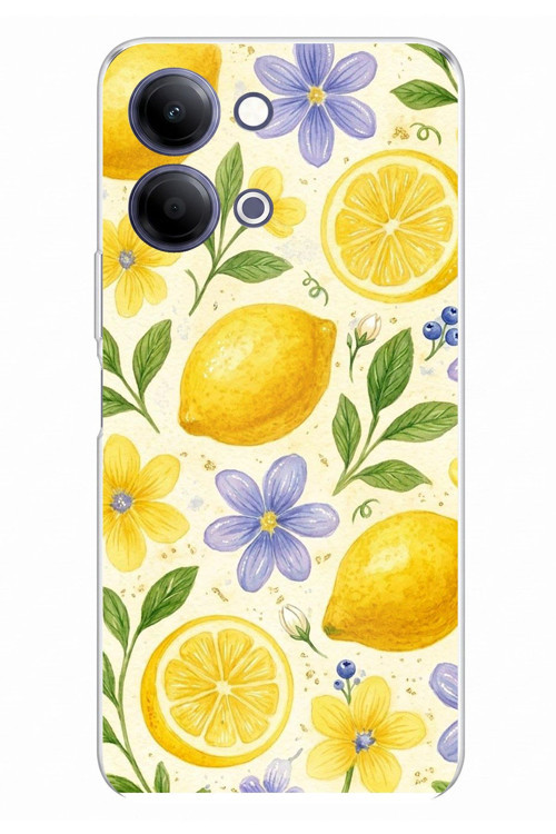 Vivo Y11D / Y05 4G Uyumlu Sulu Boya Limon ve Çiçek Desenli Baskılı Silikon Kılıf