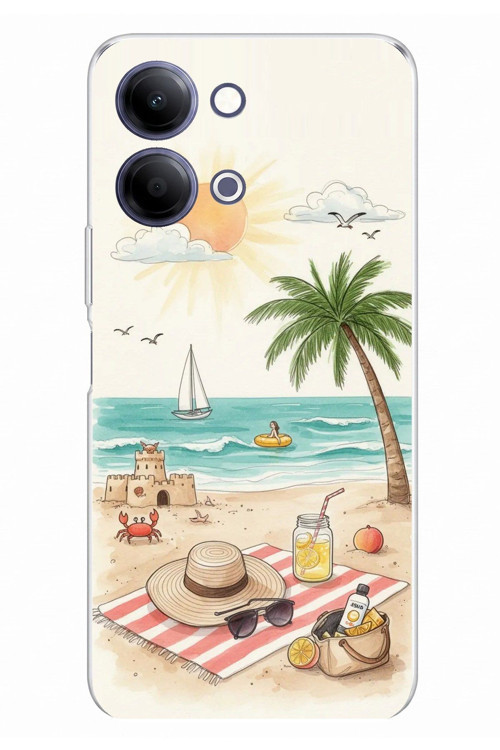 Vivo Y11D / Y05 4G Uyumlu Sulu Boya Sahil ve Deniz Manzaralı Baskılı Silikon Kılıf
