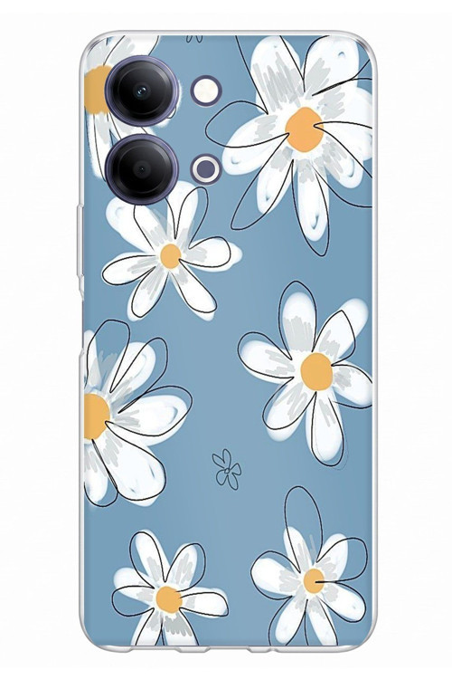 Vivo Y11D / Y05 4G Uyumlu Mavi Papatya Bahçesi Baskılı Silikon Kılıf