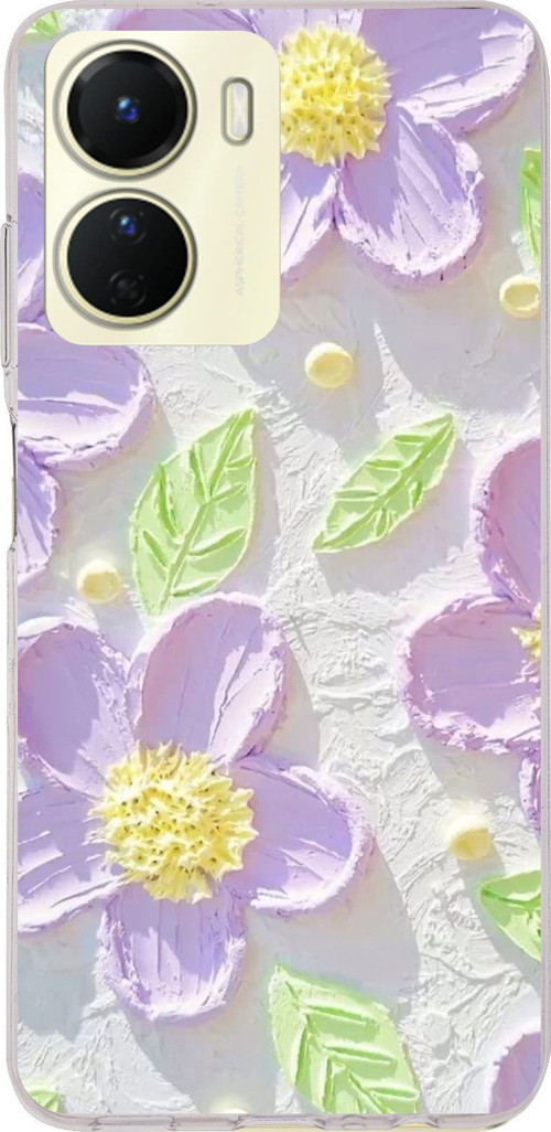 Vivo Y16 Uyumlu Mor Papatyalar Sulu Boya Baskılı Silikon Kılıf