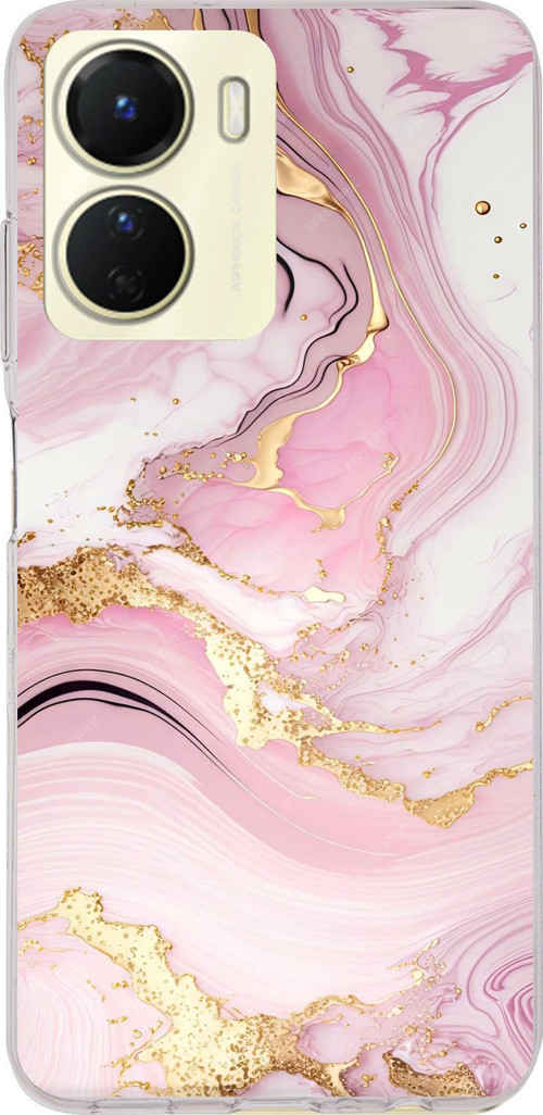 Vivo Y16 Uyumlu Pembe Mermer Baskılı Silikon Kılıf