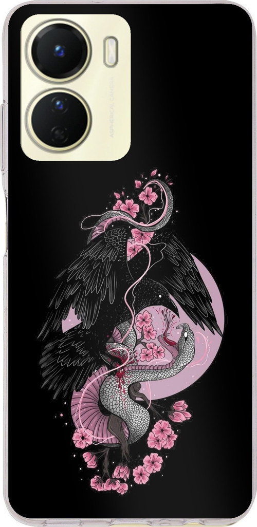 Vivo Y16 Uyumlu Pembe Siyah Yılan Baskılı Silikon Kılıf