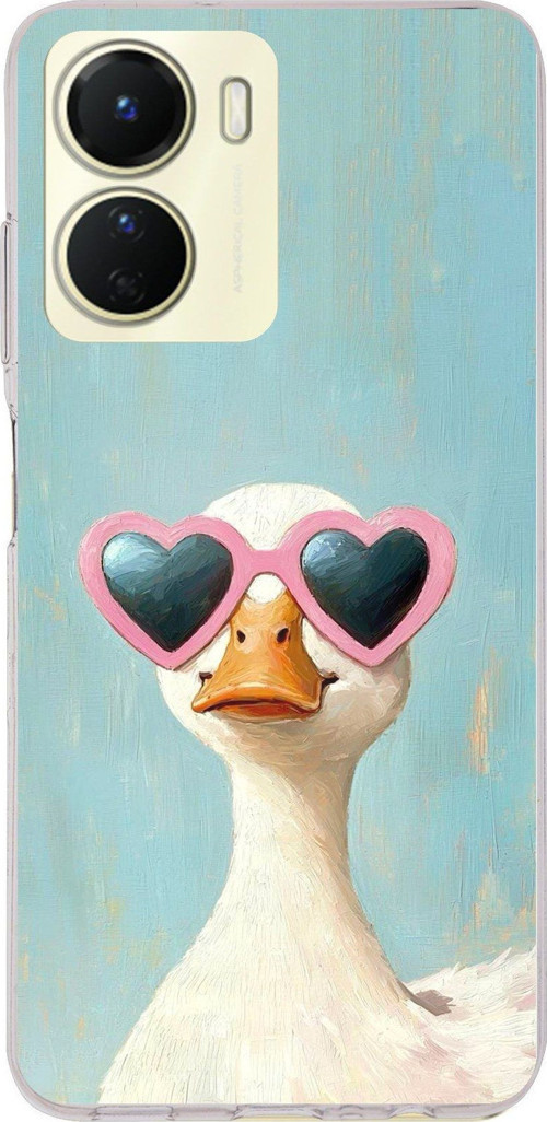 Vivo Y16 Uyumlu Yağlı Boya Pop-Art Ördek Baskılı Silikon Kılıf