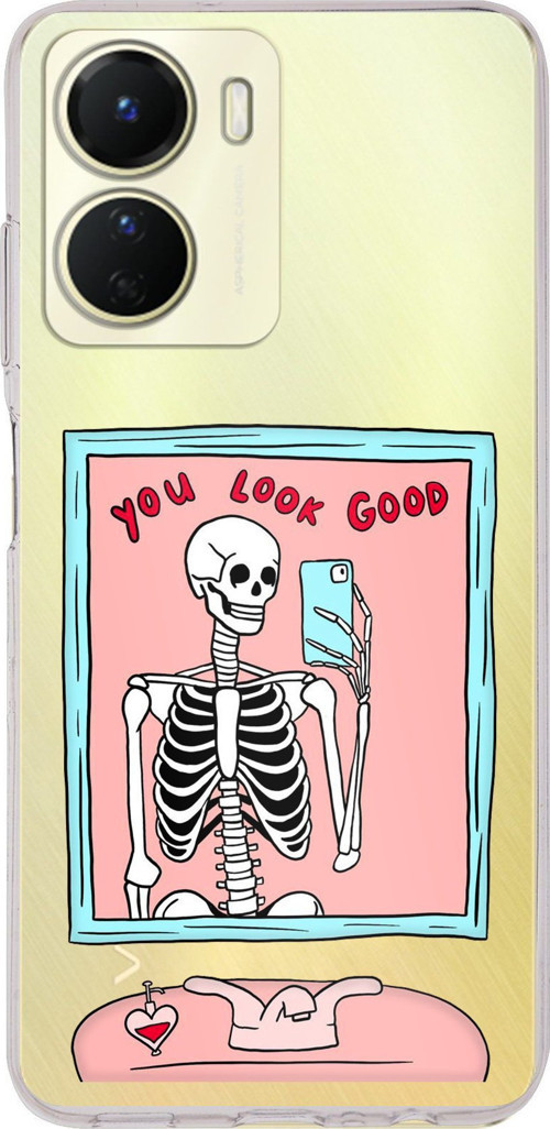Vivo Y16 Uyumlu You Look Good İskelet Tasarımlı Baskılı Silikon Kılıf