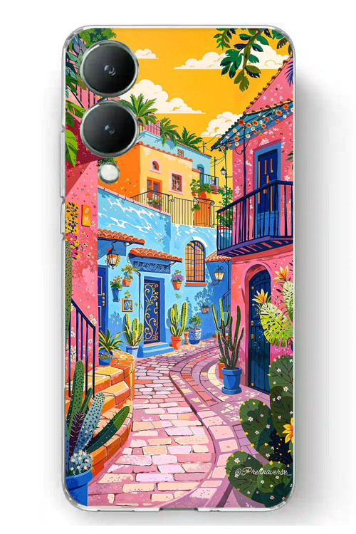 Vivo Y17s Uyumlu Renkli Sanat Sokak Silikon Kılıf Baskılı Silikon Kılıf