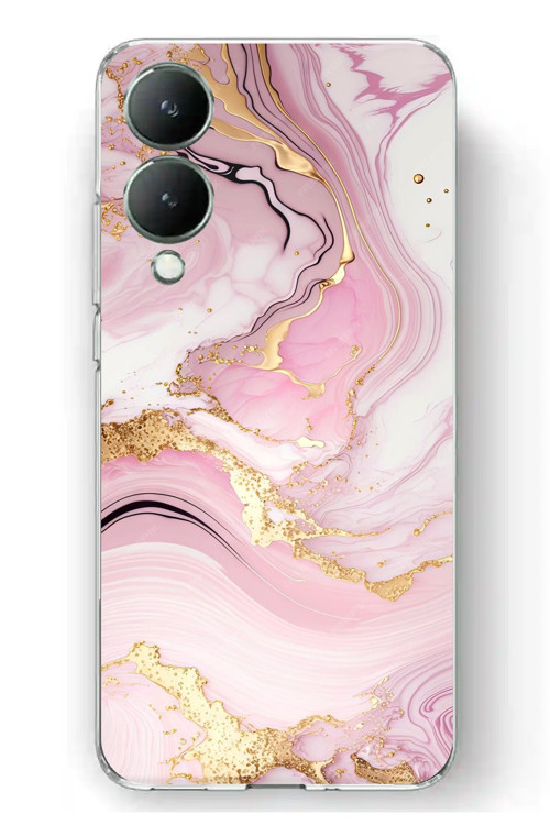 Vivo Y17s Uyumlu Pembe Mermer Baskılı Silikon Kılıf
