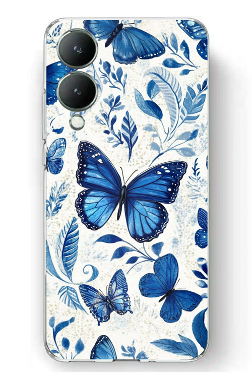 Vivo Y17s Uyumlu Mavi Kelebekler Baskılı Silikon Kılıf