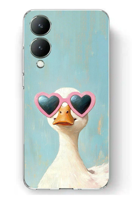 Vivo Y17s Uyumlu Yağlı Boya Pop-Art Ördek Baskılı Silikon Kılıf