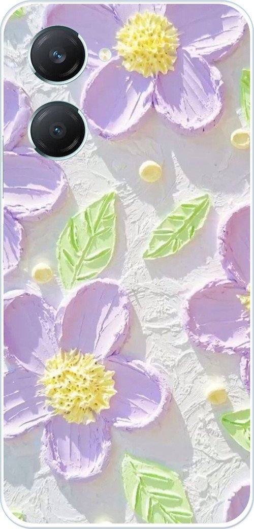 Vivo Y18 Uyumlu Mor Papatyalar Sulu Boya Baskılı Silikon Kılıf
