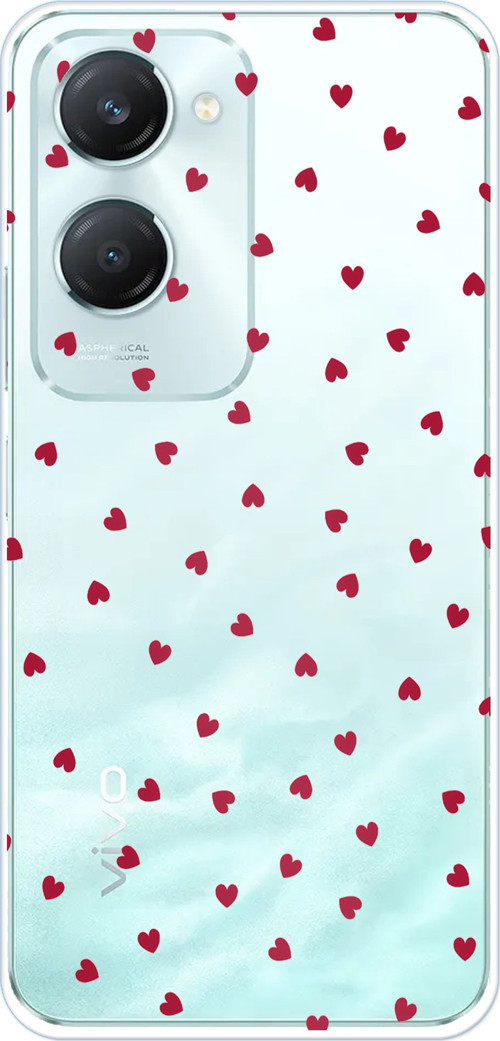 Vivo Y18 Uyumlu Kırmızı Kalpler Tasarımlı Baskılı Silikon Kılıf