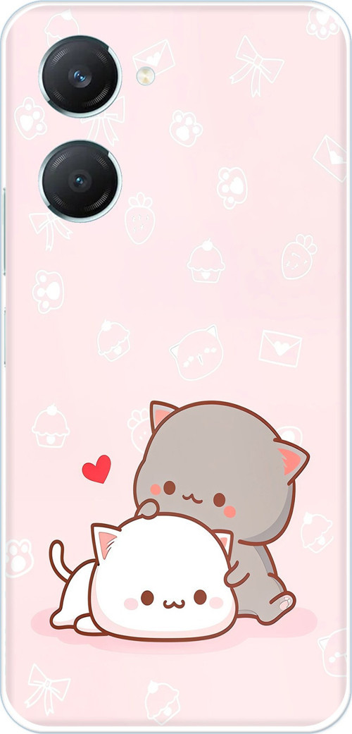 Vivo Y18 Uyumlu Sevimli ve Remontik Kediler Baskılı Silikon Kılıf