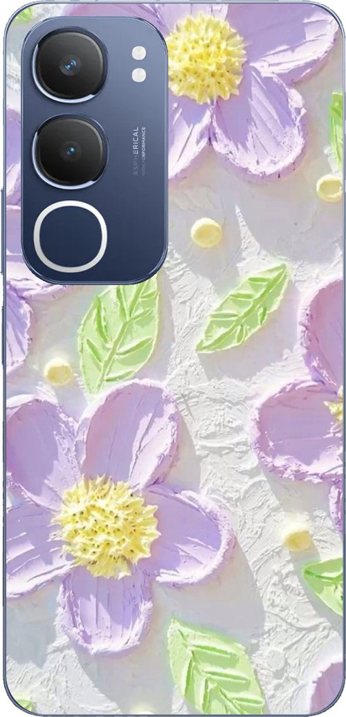 Vivo Y19s Uyumlu Mor Papatyalar Sulu Boya Baskılı Silikon Kılıf