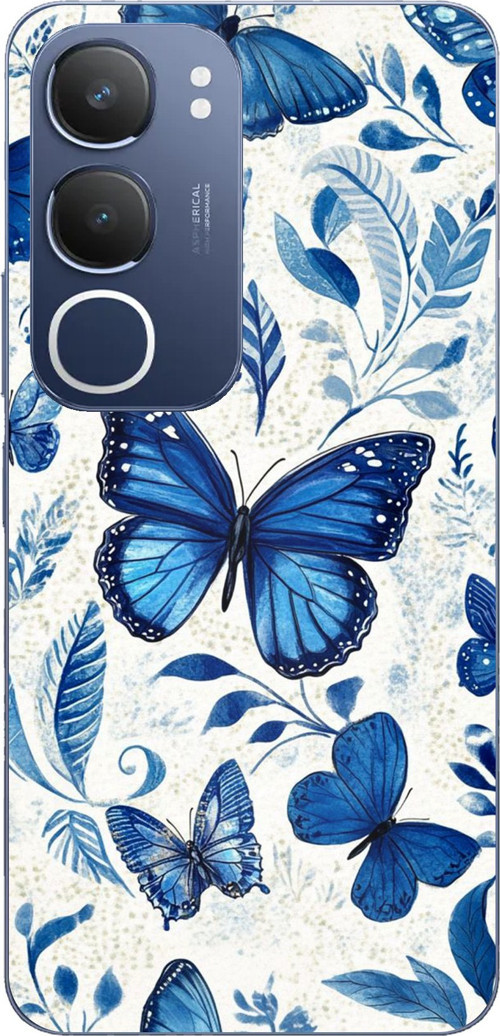 Vivo Y19s Uyumlu Mavi Kelebekler Baskılı Silikon Kılıf