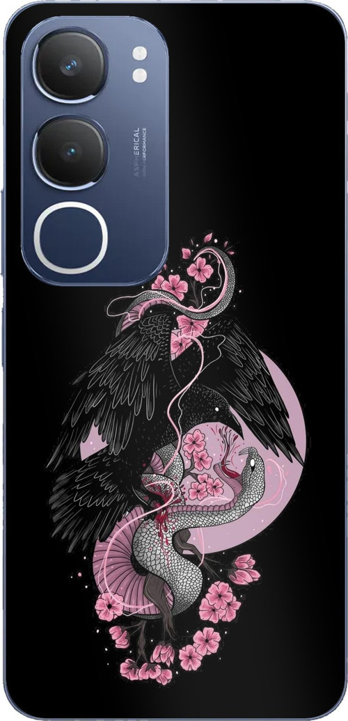 Vivo Y19s Uyumlu Pembe Siyah Yılan Baskılı Silikon Kılıf