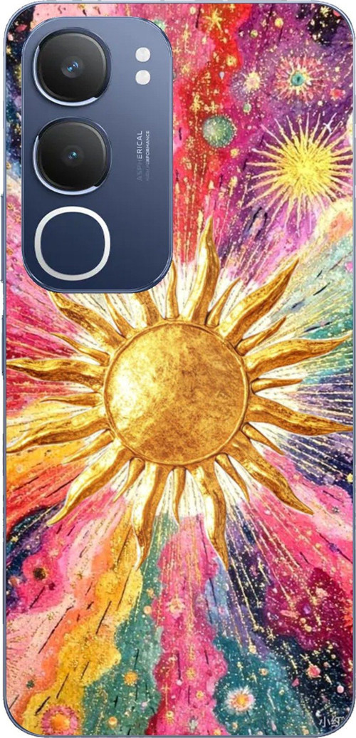 Vivo Y19s Uyumlu Psikedelik Galaksi ve Güneş Desenli Baskılı Silikon Kılıf