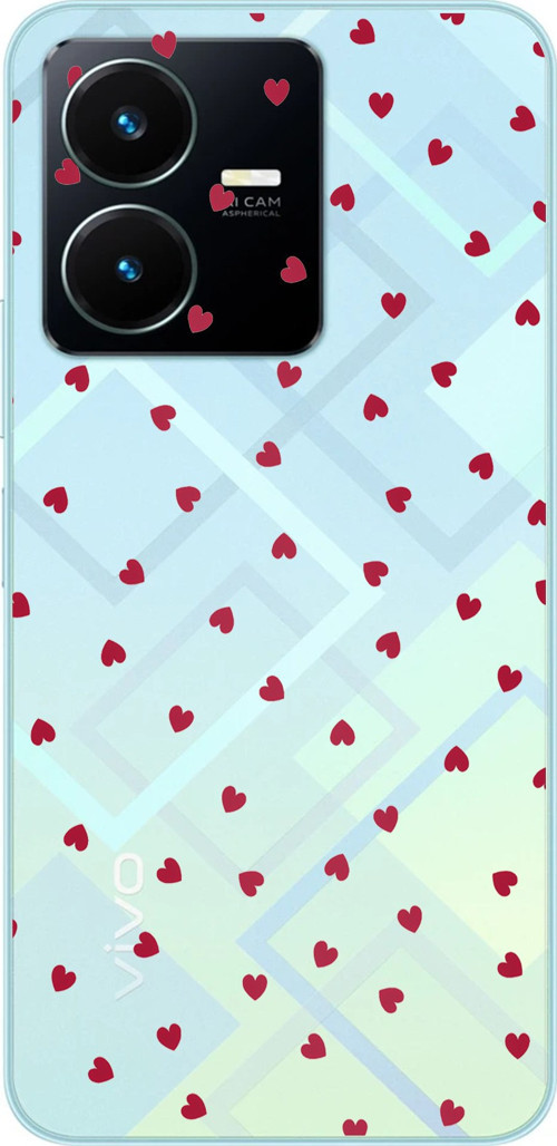Vivo Y22S - Y35 Uyumlu Kırmızı Kalpler Tasarımlı Baskılı Silikon Kılıf
